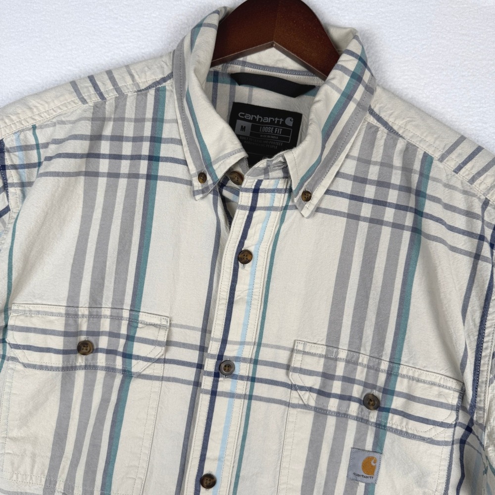 Carhartt Button Down Shirt Mens M Plaid Loose Fit S/S Chest Pockets 105175
